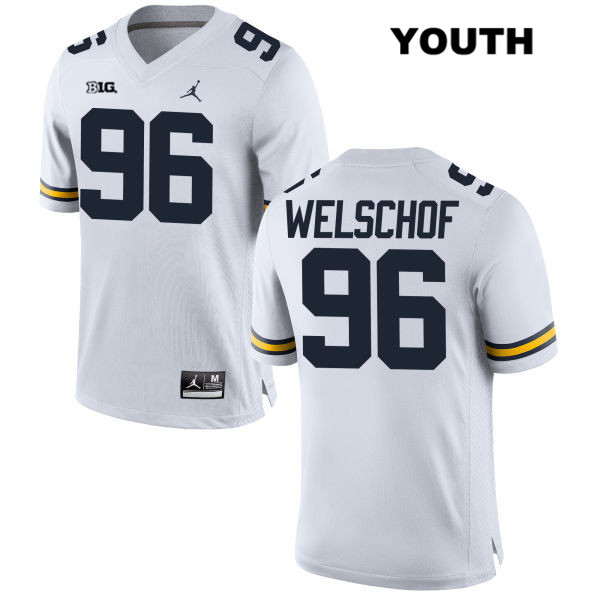 Youth NCAA Michigan Wolverines Julius Welschof #96 White Jordan Brand Authentic Stitched Football College Jersey QS25O31JJ